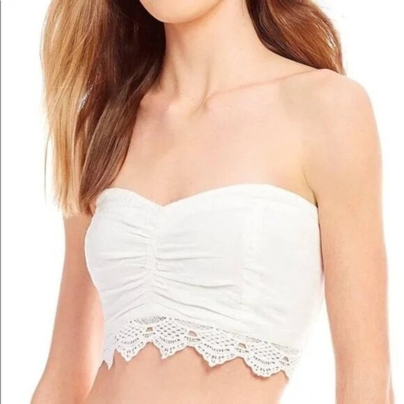 Free People Dream Lover Strapless White Linen Crochet Crop Top - Picture 2 of 9